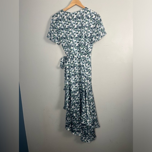 Club Monaco Zaydie Asymmetrical Wrap Dress green blue white size 2 going out - Picture 8 of 9